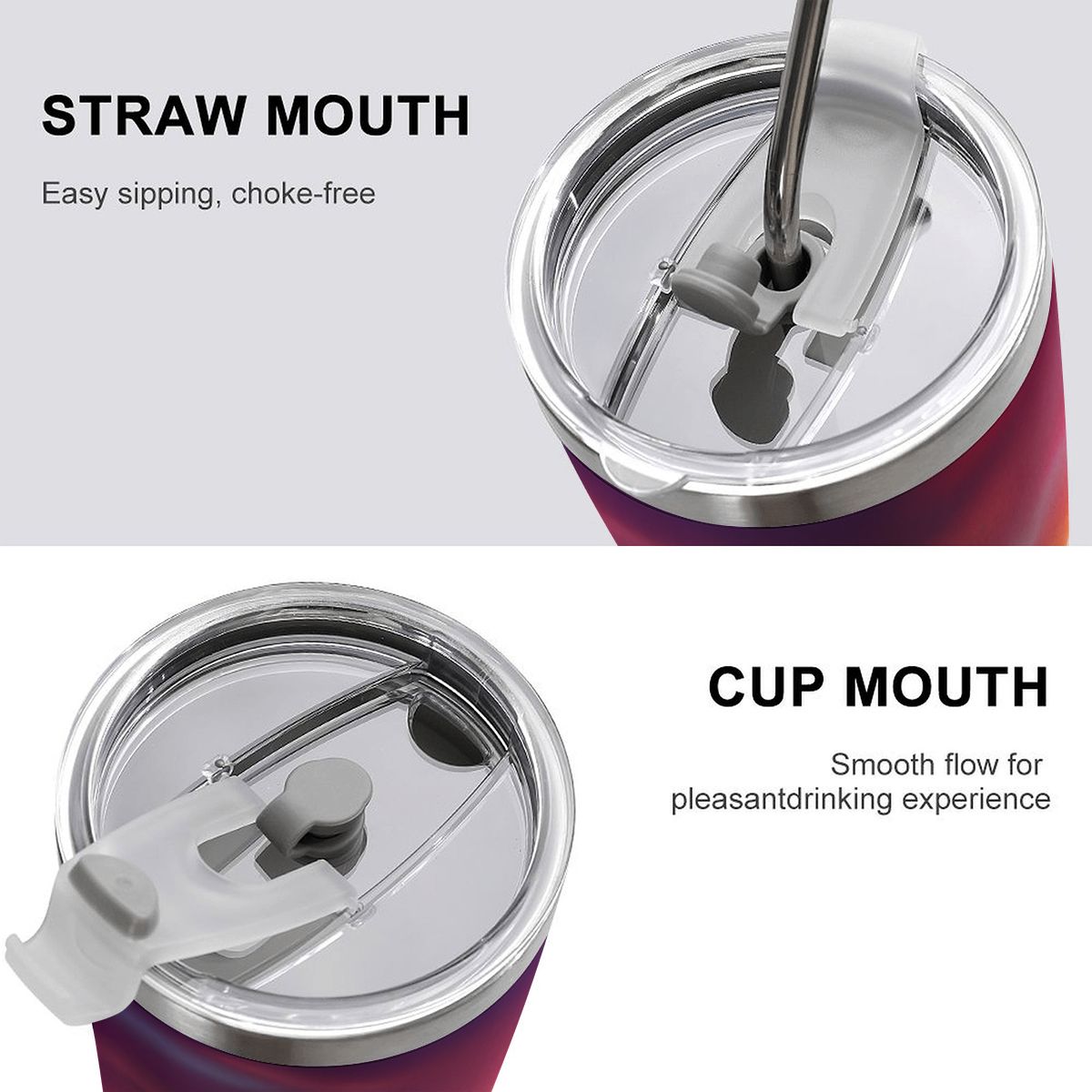 Sunset Piano Cat 20oz stainless steel travel tumbler with full-wrap black cat graphic and straw lid.