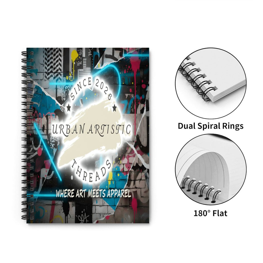 Urban Artistic Threads Signature Spiral Note Pad with graffiti cover, 165 pages, 5.9x8.2 inches, 180° flat