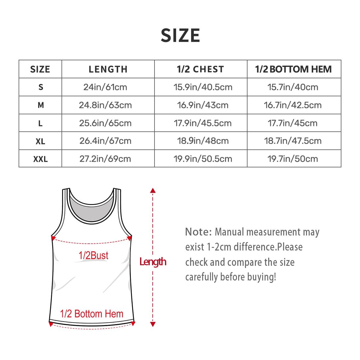 Women's Urban Artistic Cosmic Rockstar All-Over Print Tank Top with size chart and measurement guide.