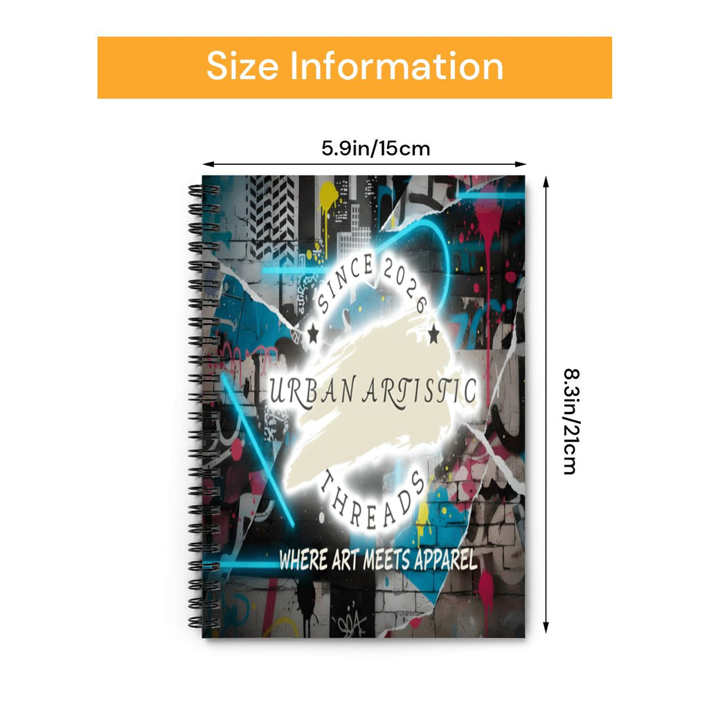 Urban Artistic Threads Signature Spiral Note Pad with graffiti-style cover, 165 pages, 5.9x8.2 inches.