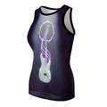 Women's Vibe Master All-Over Print Tank Top with a white electric guitar and neon ribbons on a purple gradient.