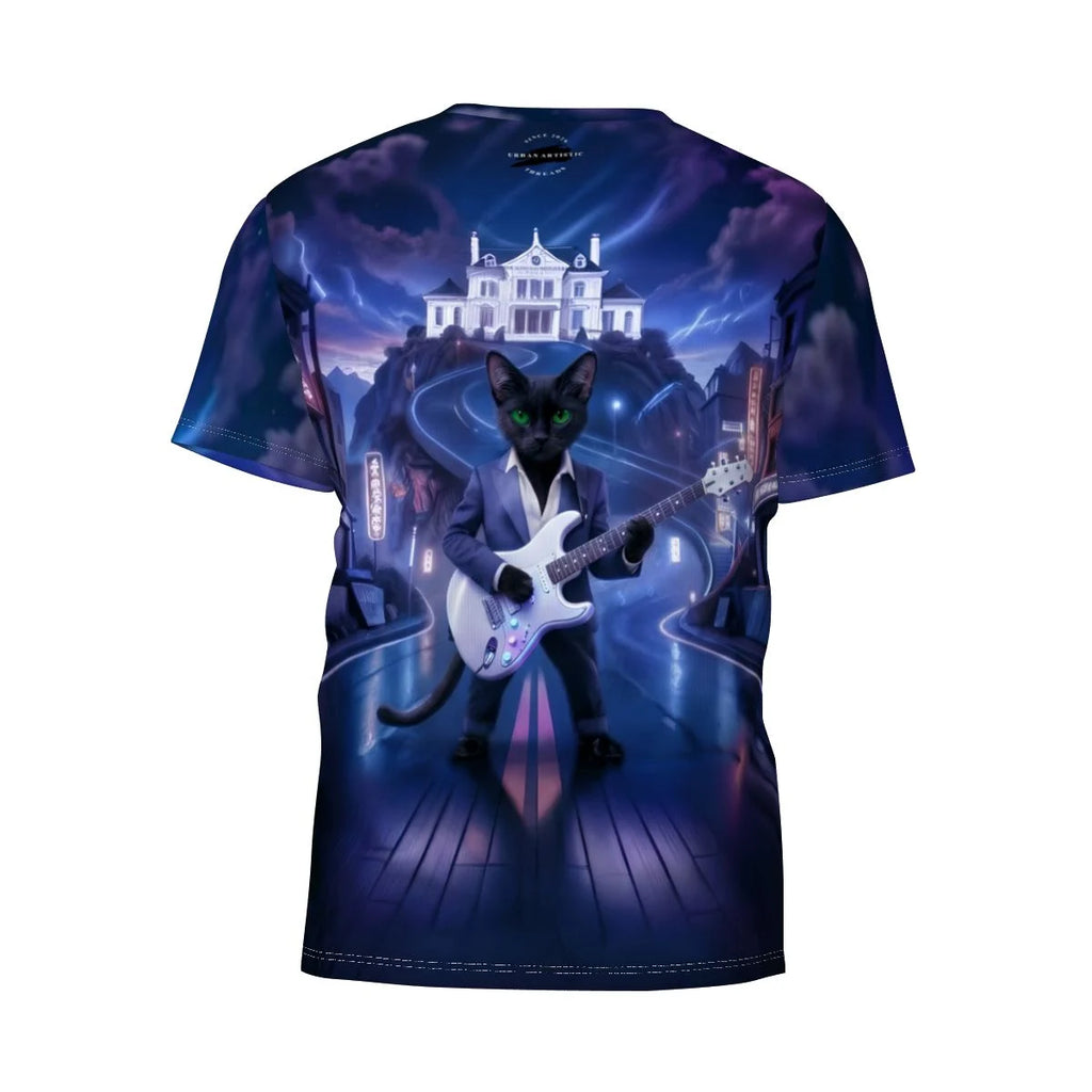 Midnight Rockstar Cat All-Over Print Tee