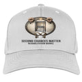 Gray six-panel fitted cap featuring Second Chances Matter Rehabilitation Works logo with handcuffs and jail bars