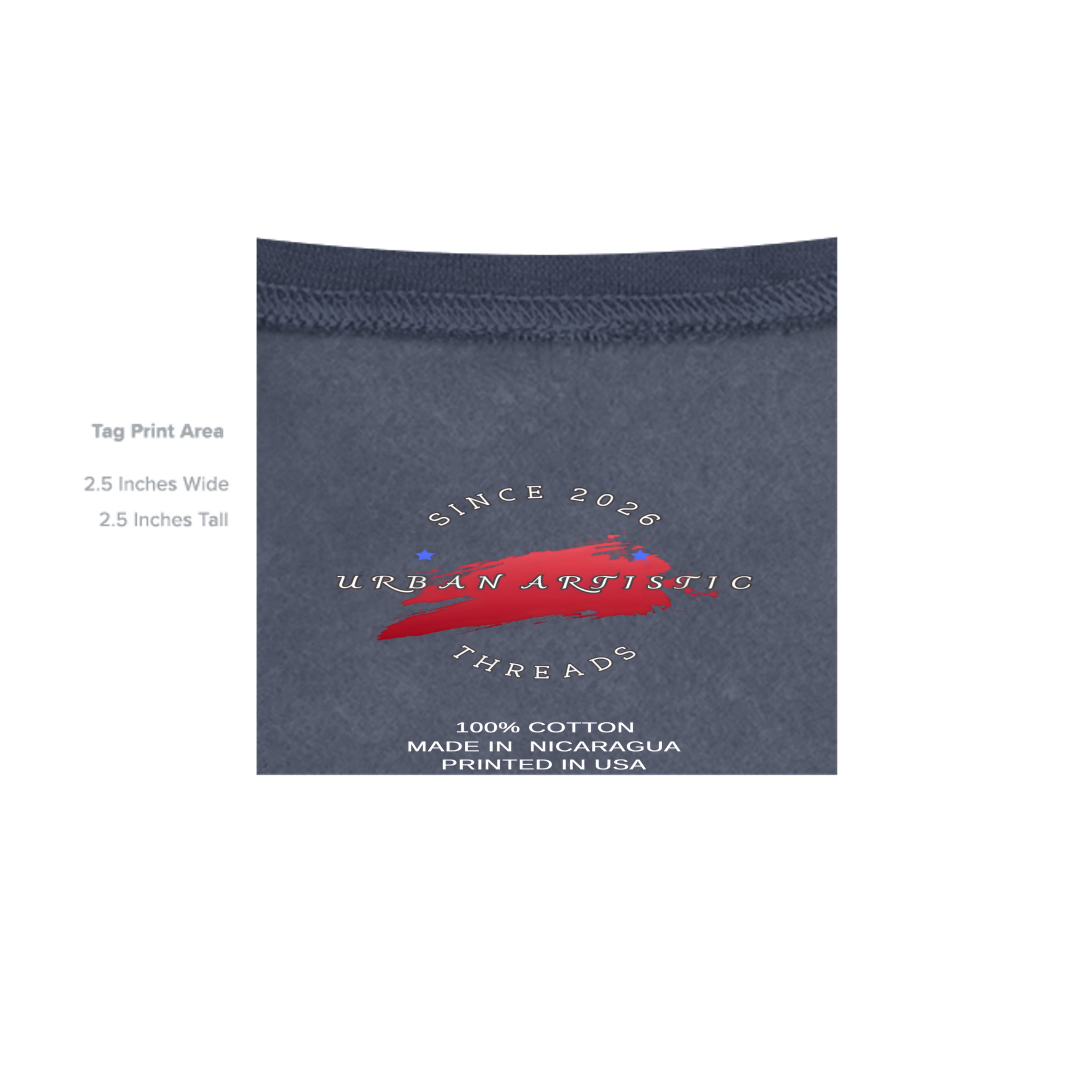 Close-up of a dark navy hoodie neckline, stitching, and tag area.