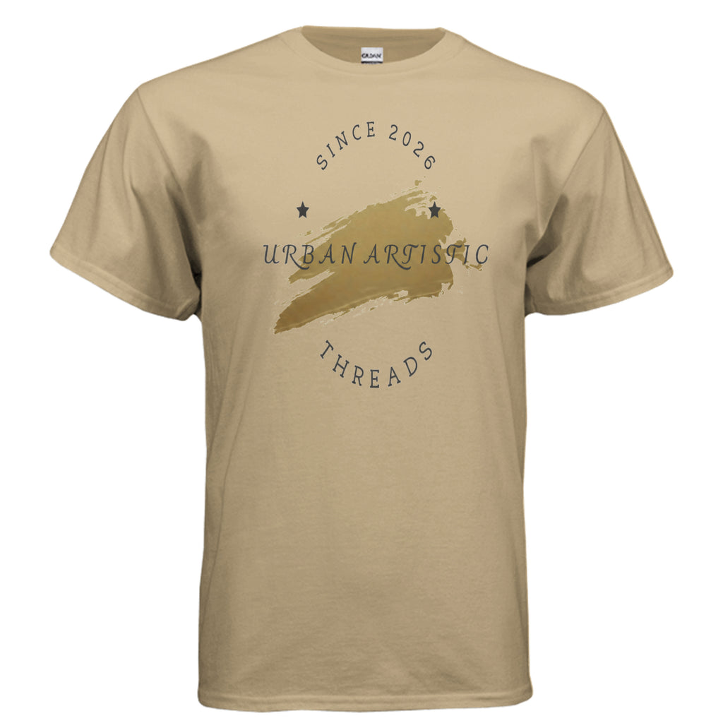 Urban Artistic Signature Logo Tee on beige with circular Since 2026 paint-stroke emblem and Urban Artistic text