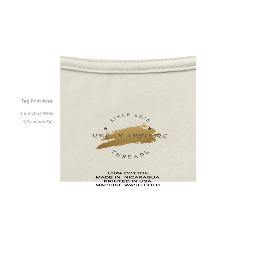 Urban Artistic Threads tag on Foundations tee; 100% cotton, made in Nicaragua, printed in USA, machine wash cold.