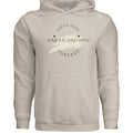 Beige hoodie featuring Urban Artistic Threads logo with circular text, brush stroke graphic, and Since 2026 arc.