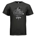 Skatekingz black skateboard tee for skateboard enthusiasts with a bold graffiti-style graphic of a skater and logo.
