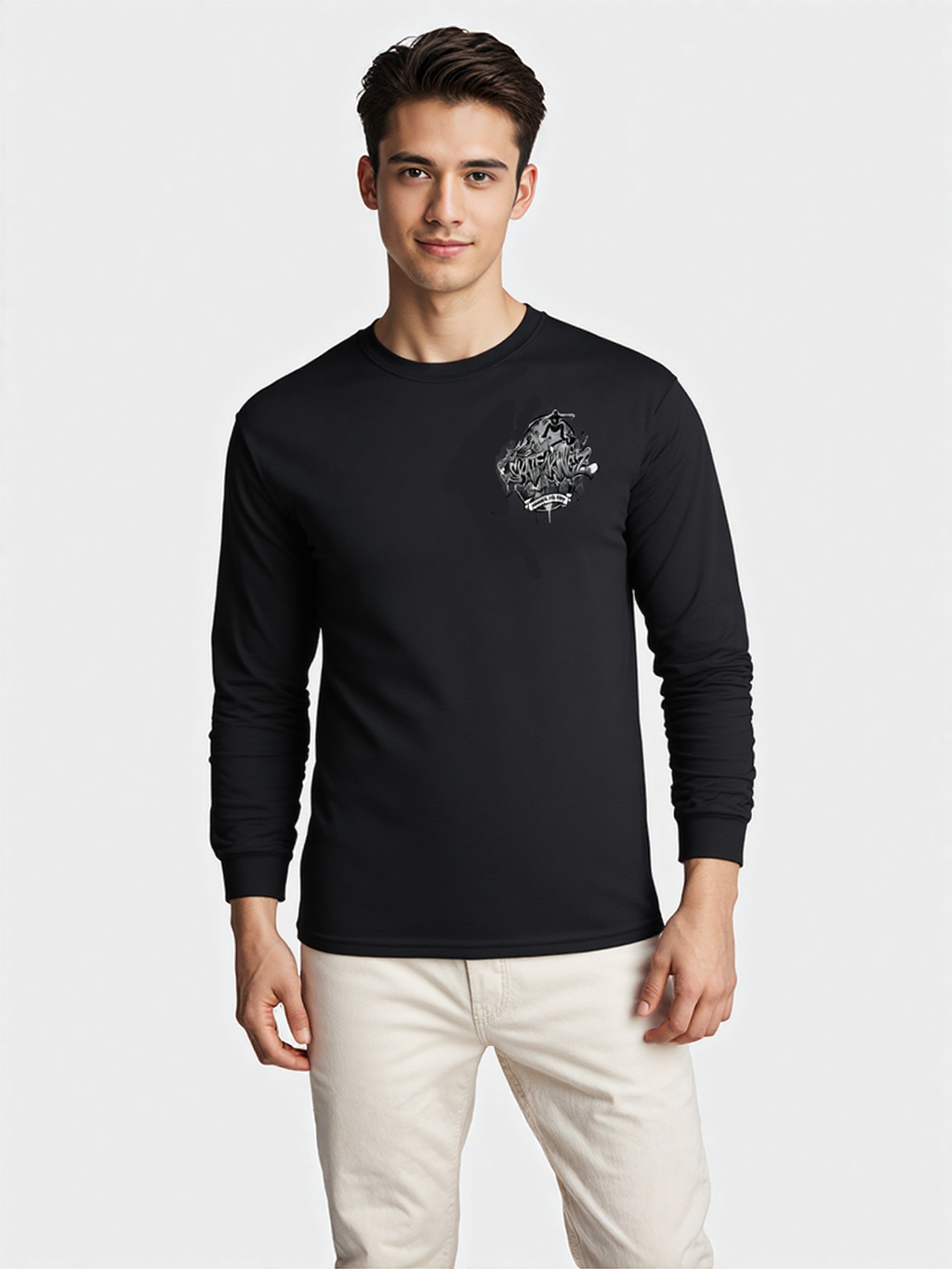 Skate kingz Black And White Long Sleeve Tee Shirt For Skateboarders