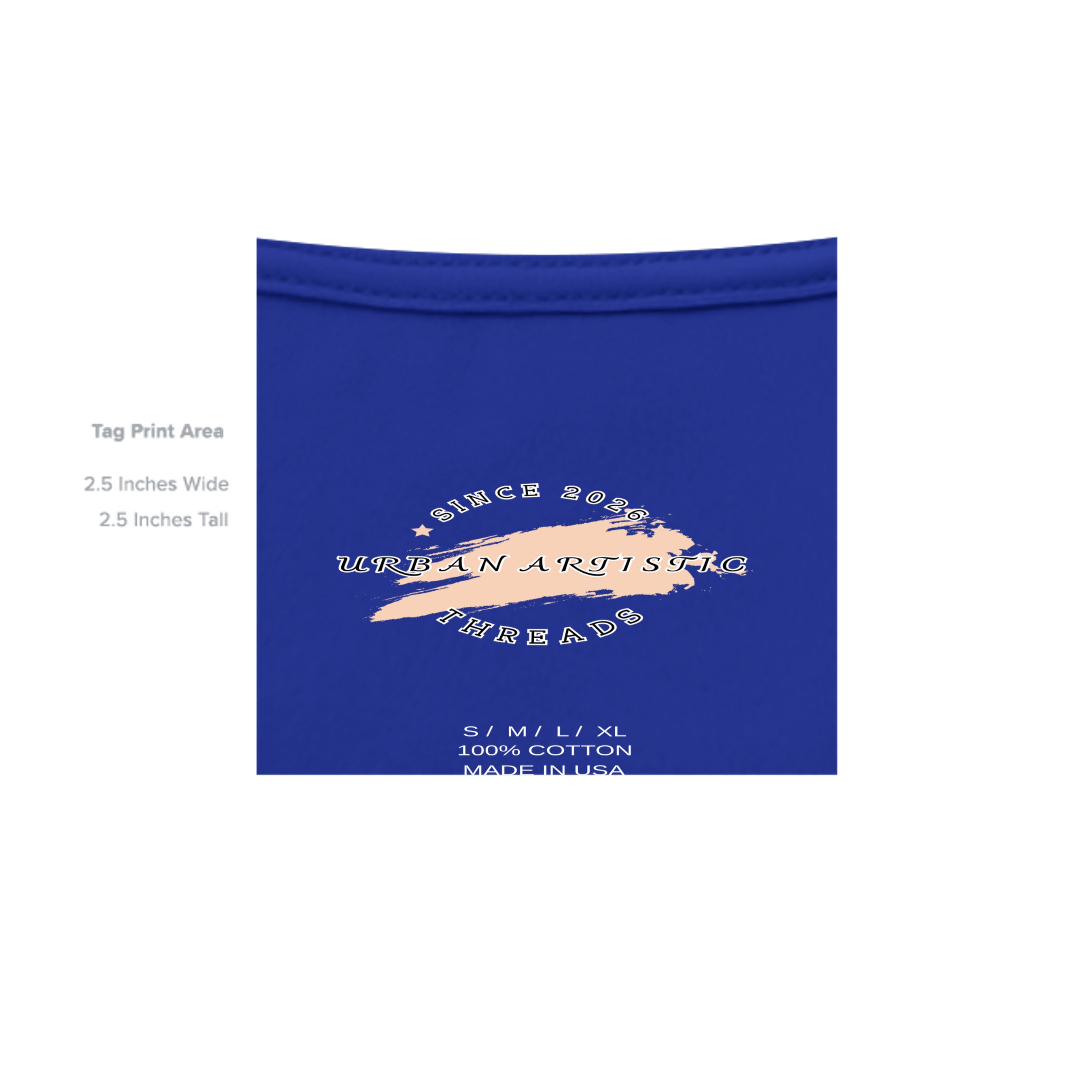 Unpaid Protester Graphic Tee packaging in blue, featuring Urban Artistic Threads circular logo with a peach brush stroke.