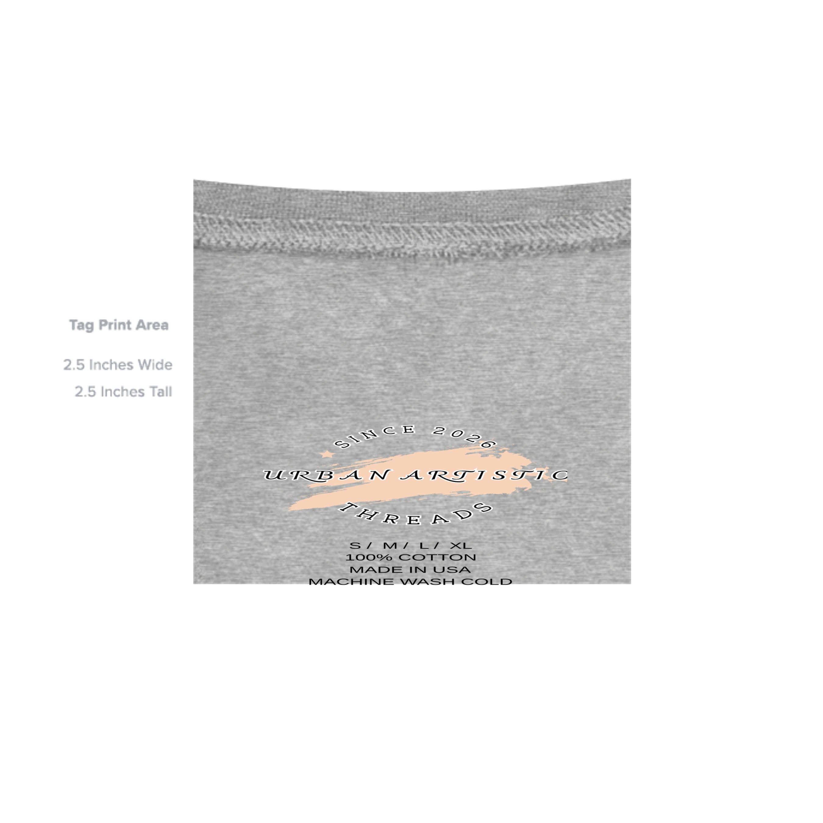 Unpaid Protester graphic tee tag shown on gray fabric with Urban Artistic Threads branding