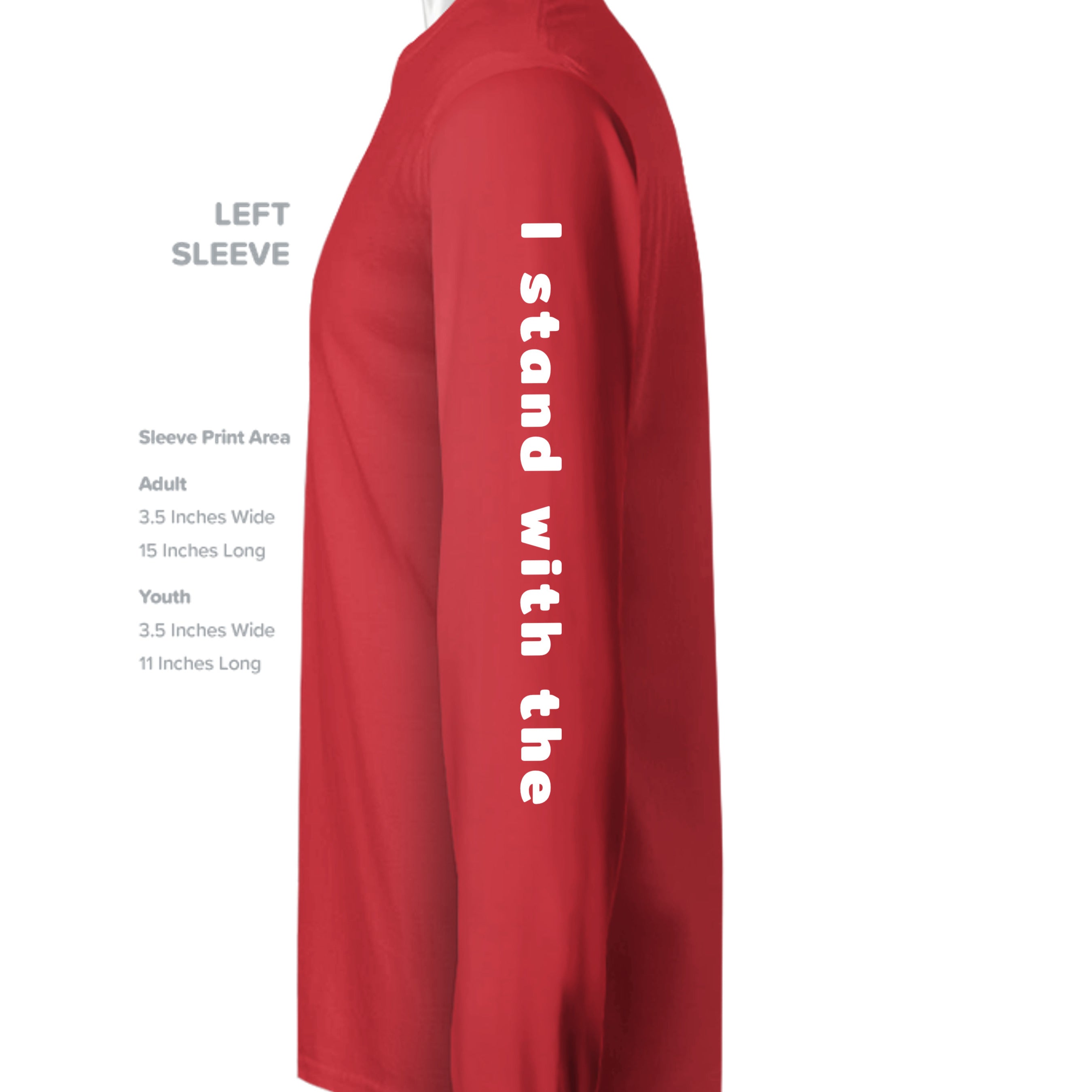 Red long-sleeve shirt supporting the Transparency Act with vertical white text 'Deserve The Truth' on the sleeve.