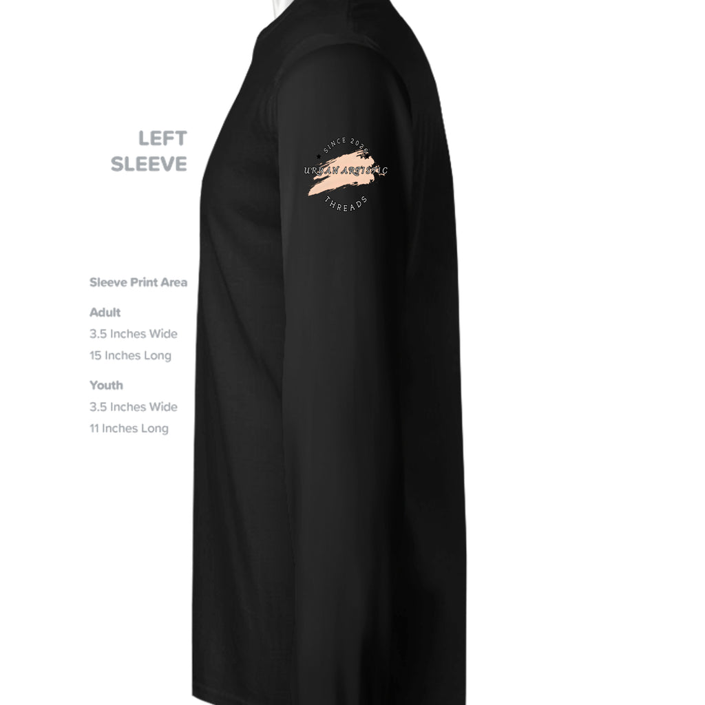 I'M AN UNPAID PROTESTER Premium Long Sleeve Shirt by Urban Artistic Threads, left-sleeve logo with peach brush stroke.