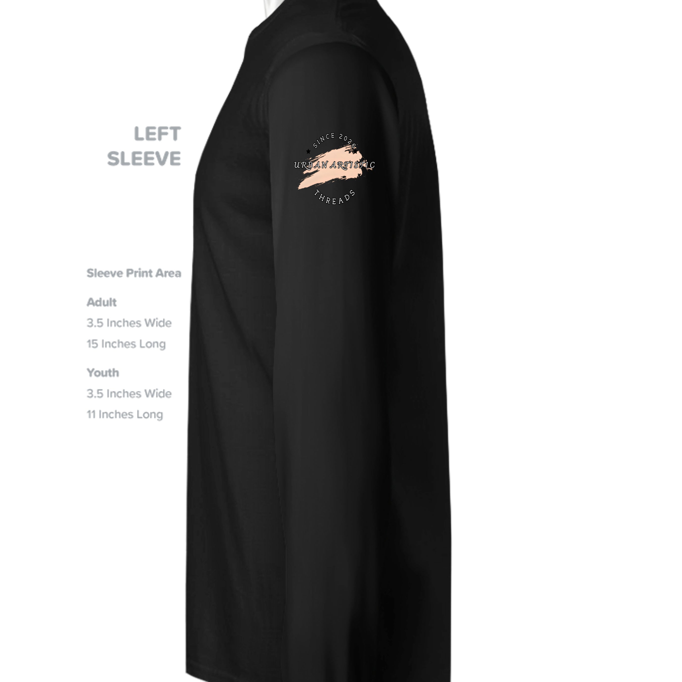 I'M AN UNPAID PROTESTER Premium Long Sleeve Shirt by Urban Artistic Threads, left-sleeve logo with peach brush stroke.