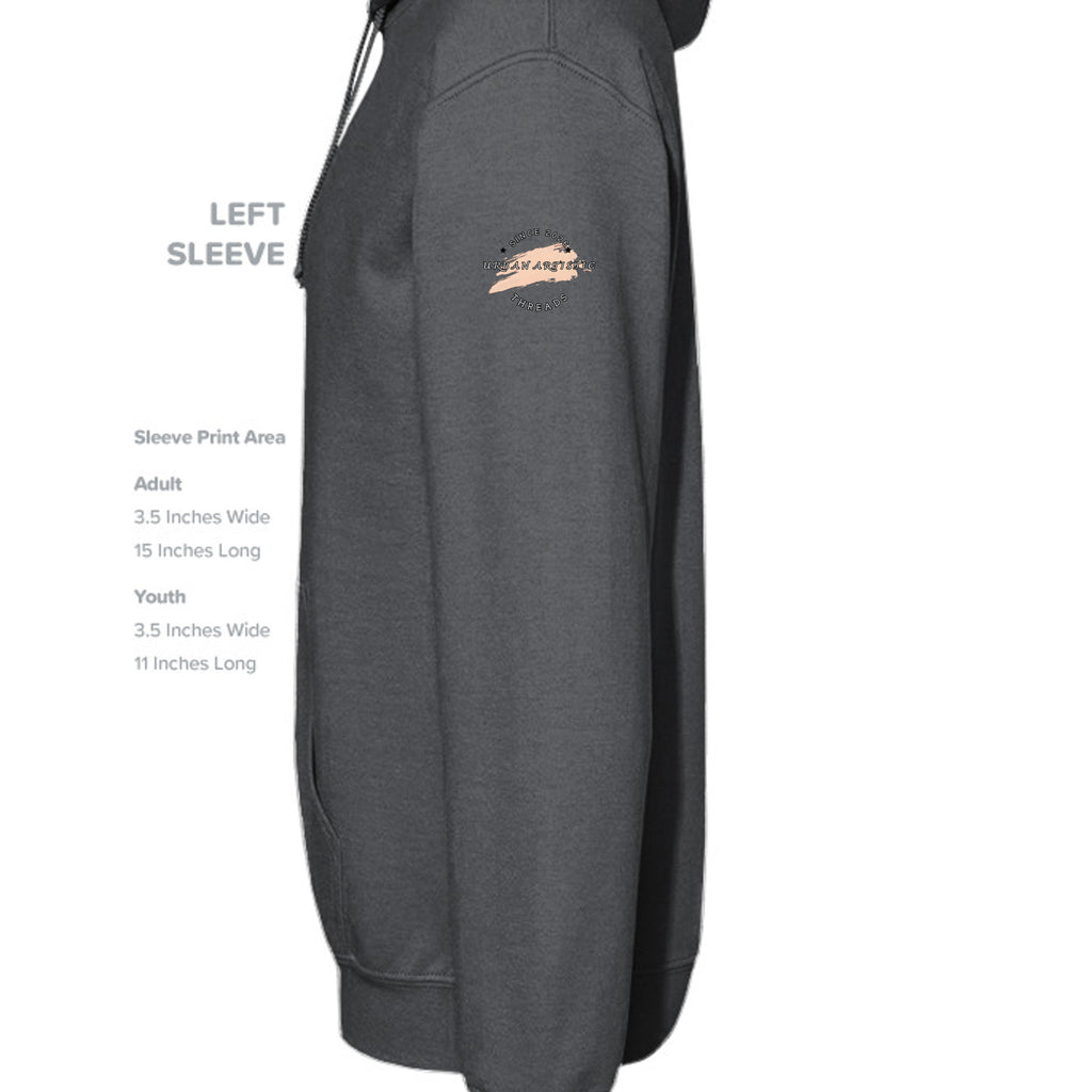 Unpaid Protester Hoodie in dark gray with left-sleeve logo Urban Artistic Threads brush-stroke emblem.