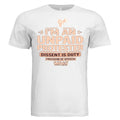 White tee featuring peach UNPAID PROTESTER typography with a raised fist and megaphone graphic.