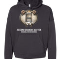 Second Chances Matter Rehabilitation Hoodie; unisex sponge fleece pullover with circular logo of hands and jail door.