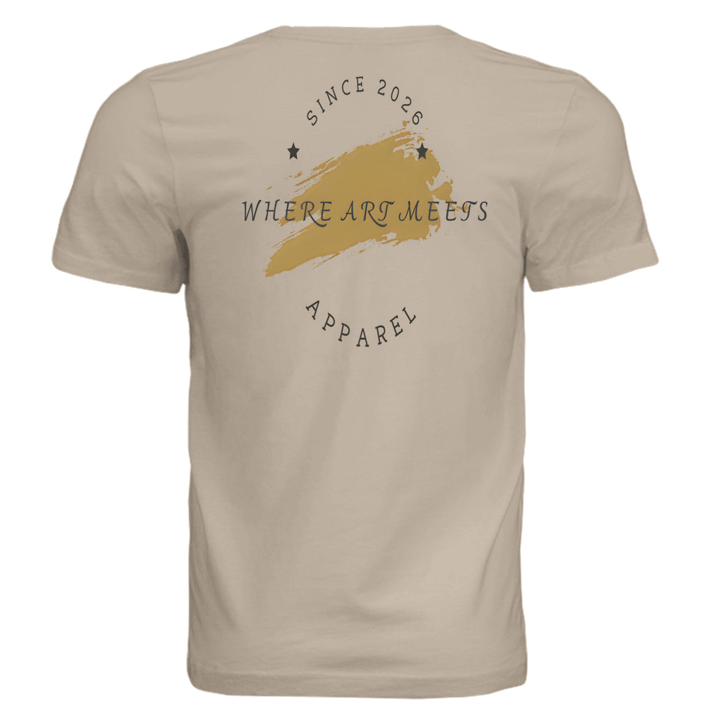 Urban Artistic Signature Logo Tee back with circular 'Since 2026' text and a gold paint-stroke splash with two stars.