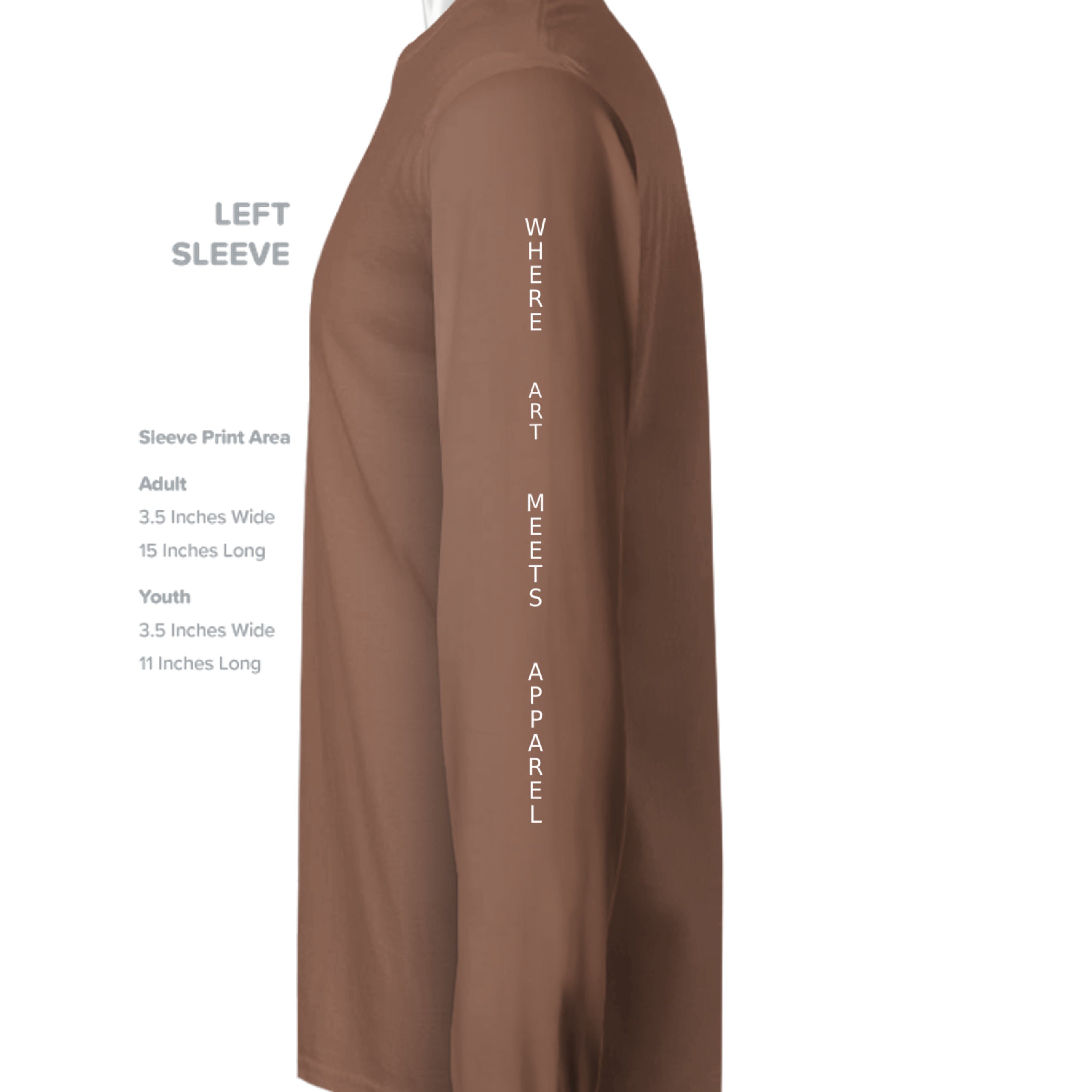Urban Artistic Threads Signature Logo Long Sleeve Tee in brown with white vertical text along the sleeve.