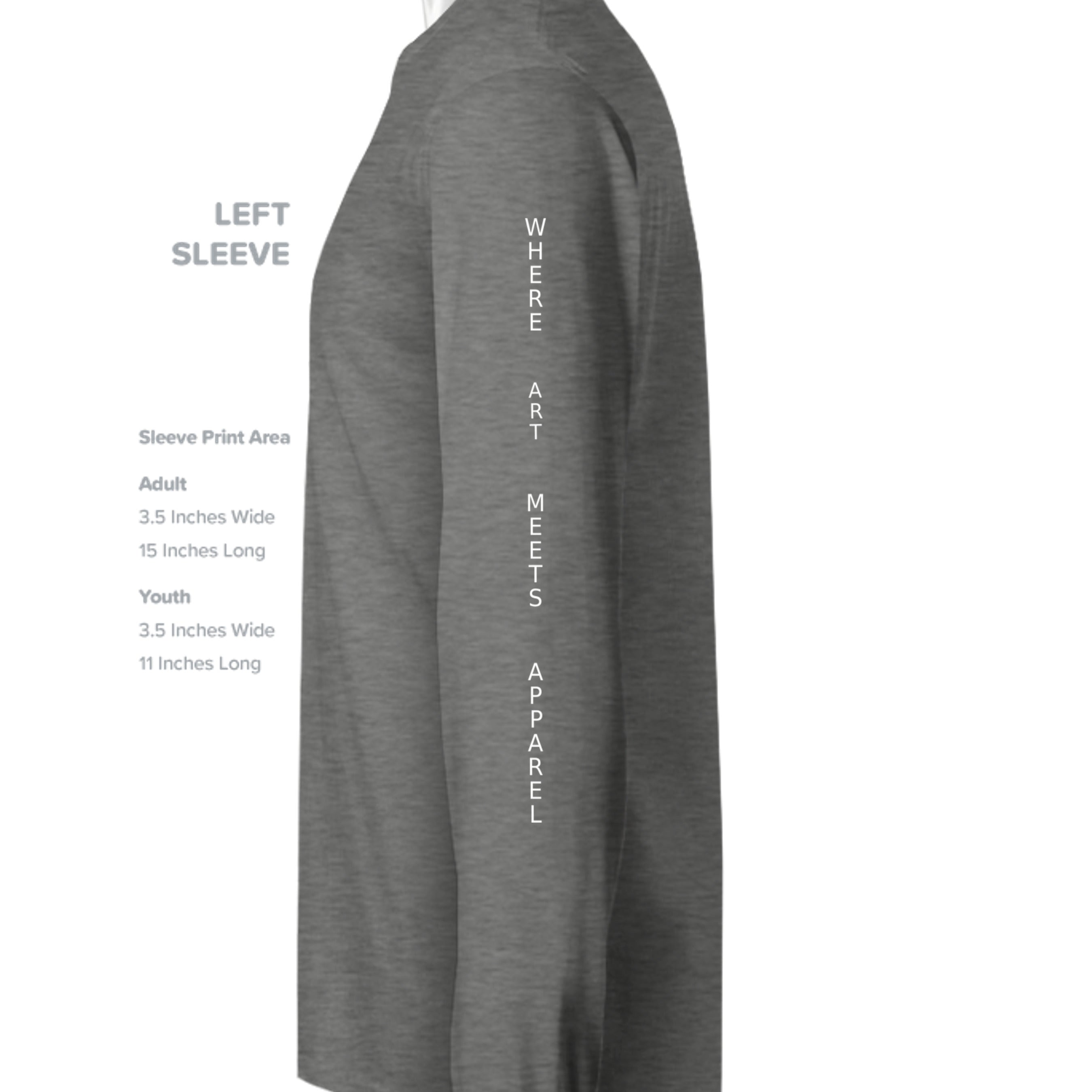 Urban Artistic Threads gray long-sleeve tee with vertical white APPAREL text along the sleeve.