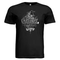 Skatekingz Black Skateboard Tee with grayscale graffiti artwork featuring a skater and Defiance on Deck banner.