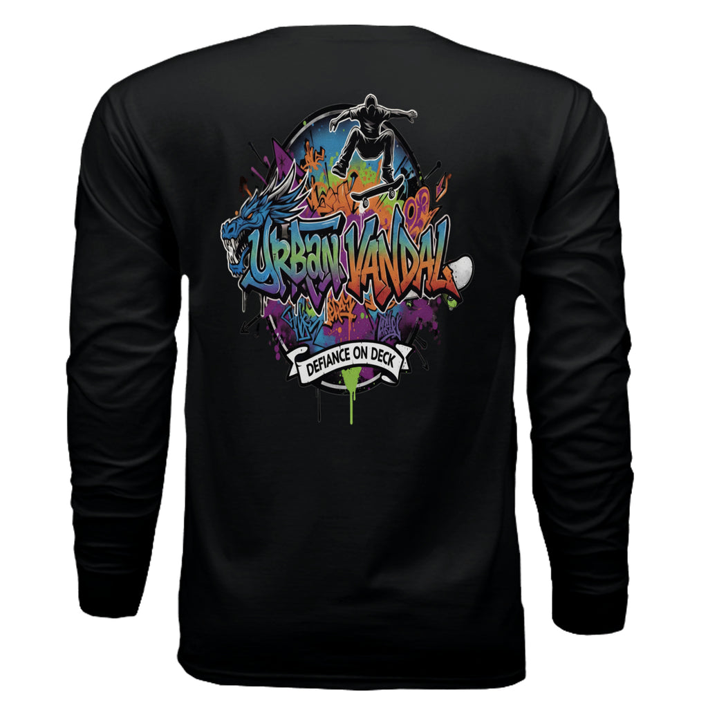Urban Vandel: Defiance On Deck Long Sleeve shirt with colorful graffiti skateboarder graphic on back