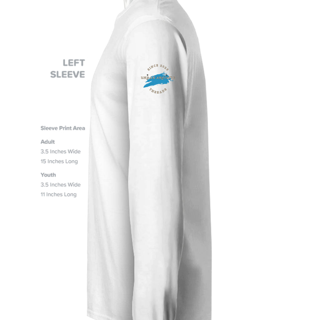 Urban Vandel Defiance On Deck Long Sleeve with blue brush logo on left chest.