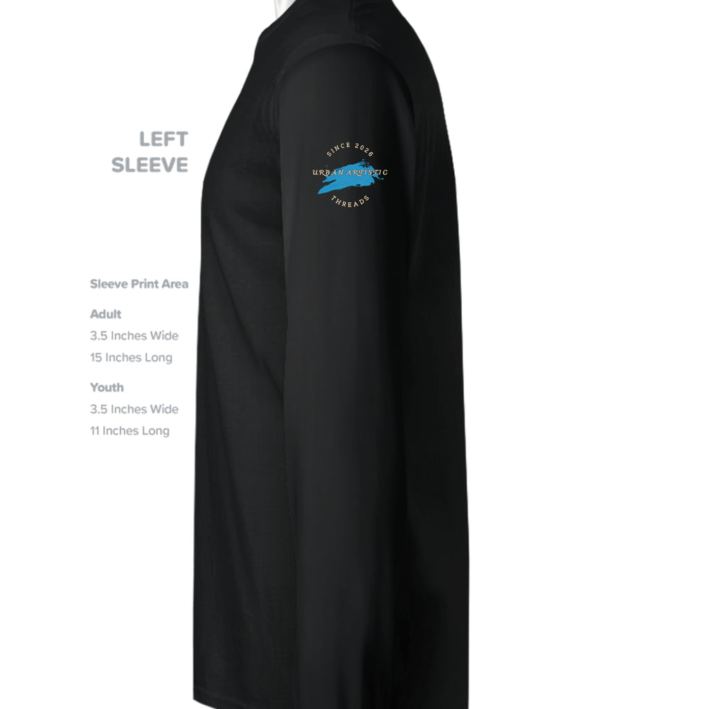 Urban Vandel Defiance On Deck Long Sleeve shirt featuring left-sleeve blue brush logo with Urban Artistic text on black