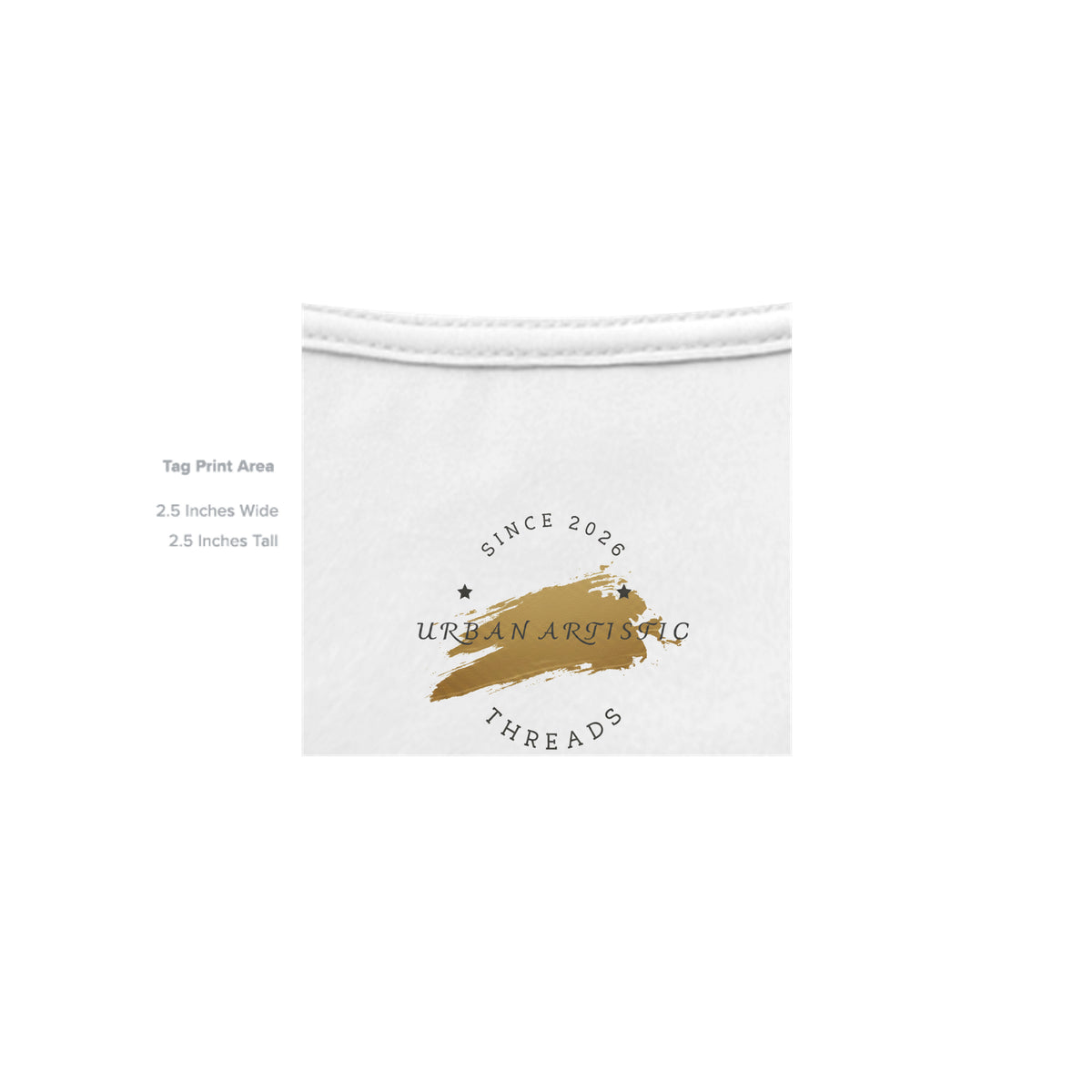 Urban Artistic Threads logo print on white collar tag for the Rehabilitation Works Second Chances Matter unisex graphic tee.