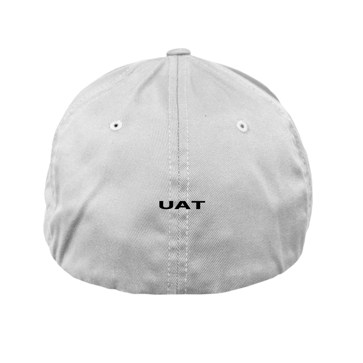 Back of grey rehabilitation advocacy cap featuring black UAT logo, supporting second chances and recovery journey.
