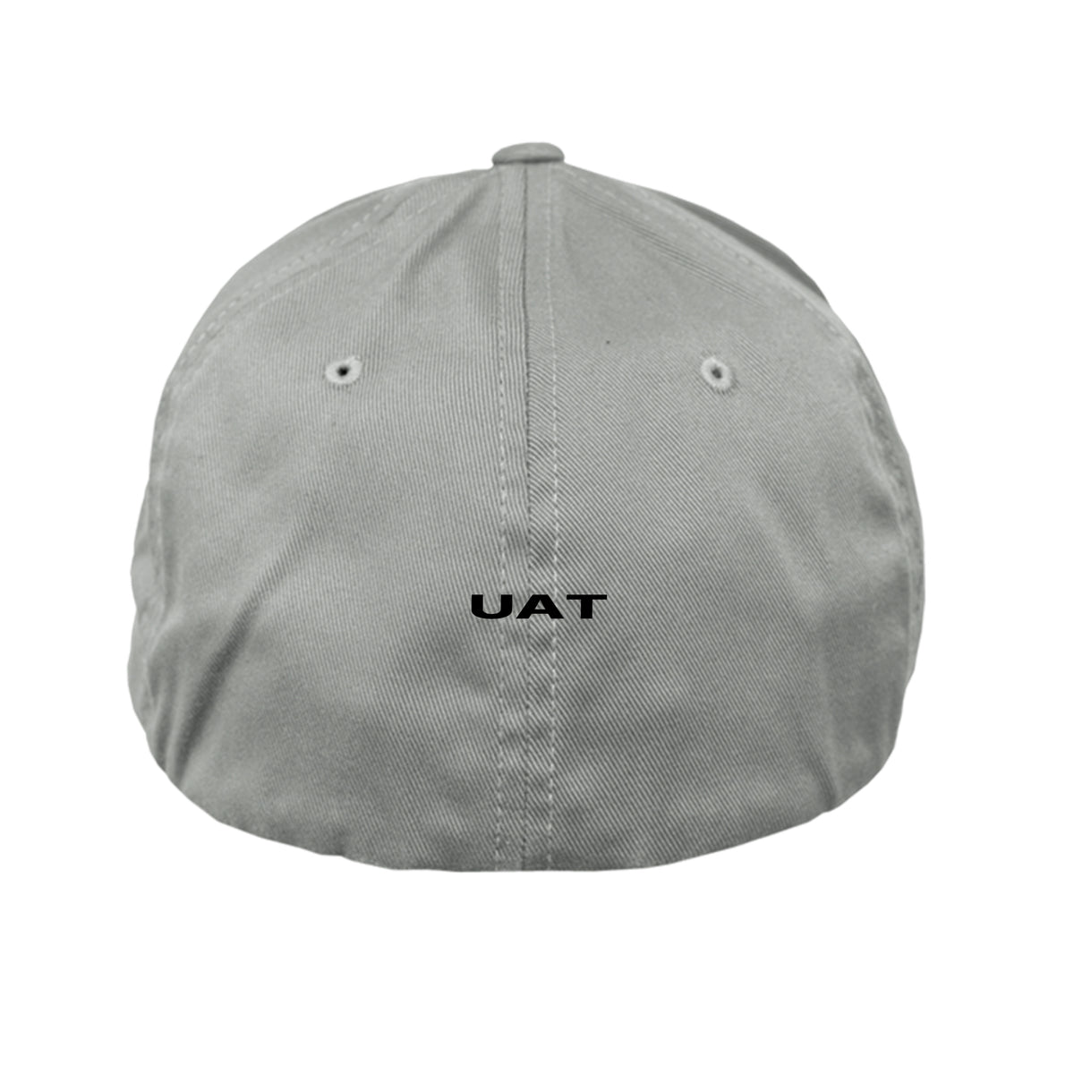 Back of light grey dad hat featuring black UAT logo, supporting rehabilitation advocacy and second chances.