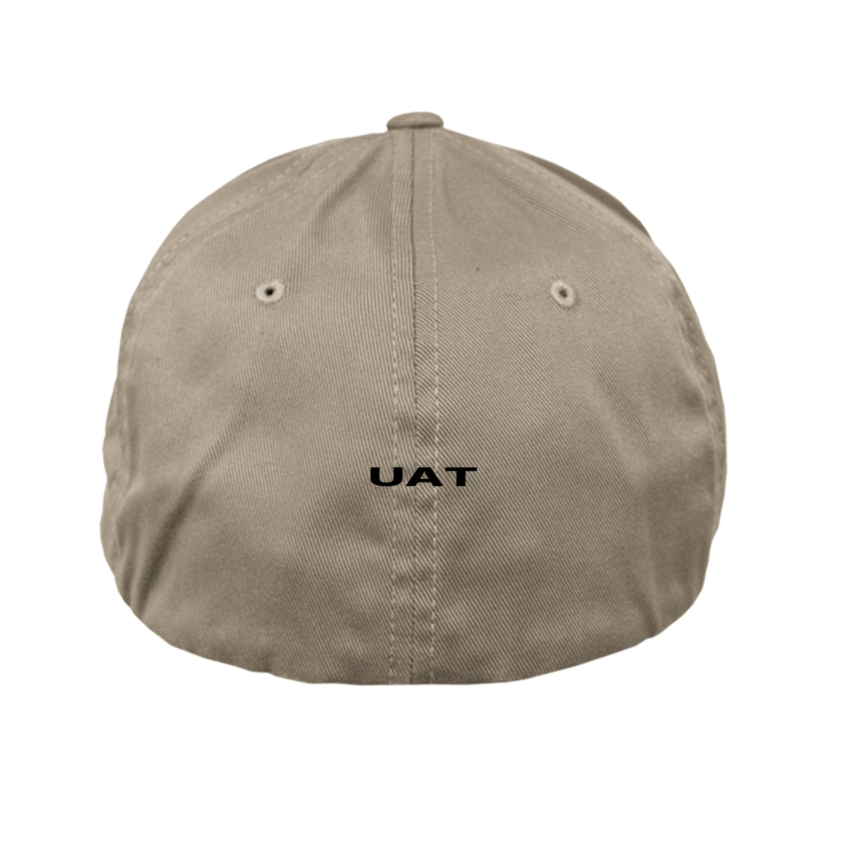 Back of beige rehabilitation advocacy cap featuring black UAT logo, supporting second chances and recovery.