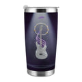 Vibe Master 20oz stainless steel travel tumbler with full-wrap guitar graphic on purple background.